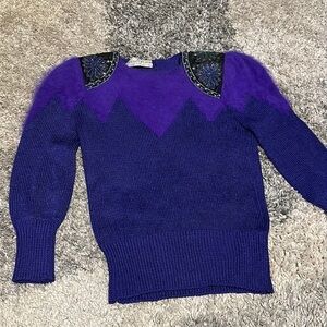 Lillie Rubin Angora Geometric Purple Vintage Sequin Beaded Sweater